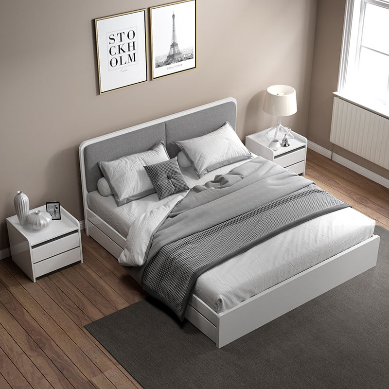 现代简约卧室板式床经济型高箱储物床烤漆抽屉床婚床双人床收纳床