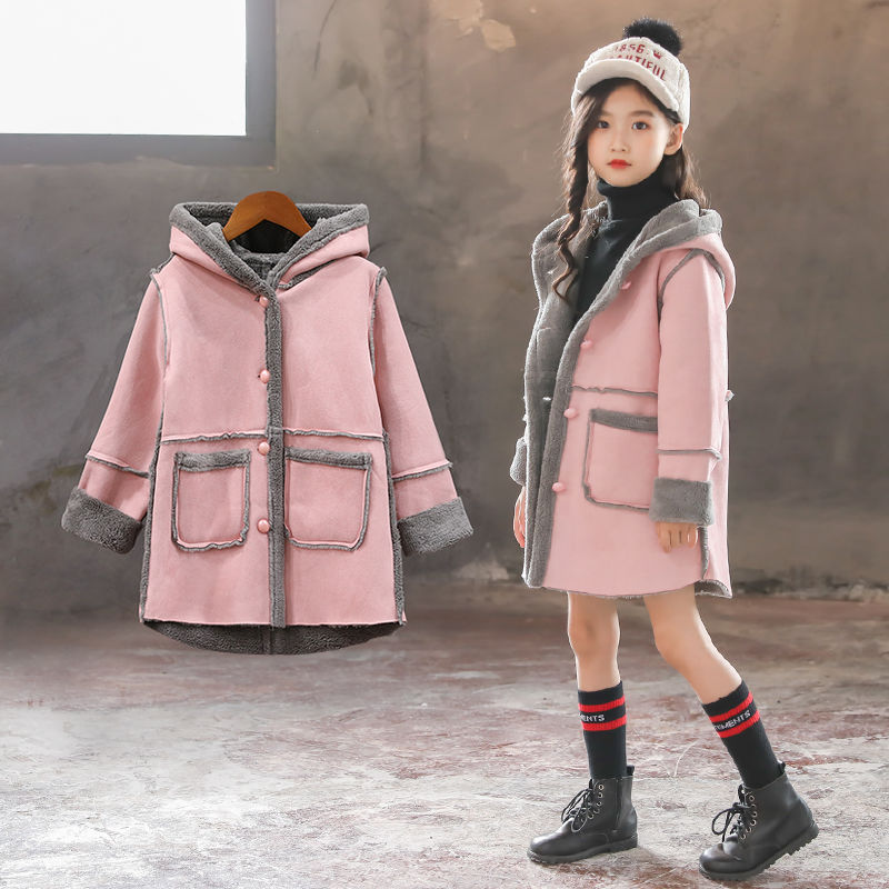 Fine medium length girls' composite coat thickened Korean version 2019 new windbreaker children's coat autumn winter coat