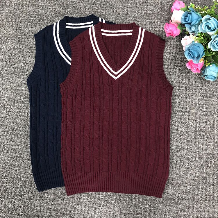 Autumn and winter early high school male and female students uniform class service British college style school uniform sweater vest vest knitted vest
