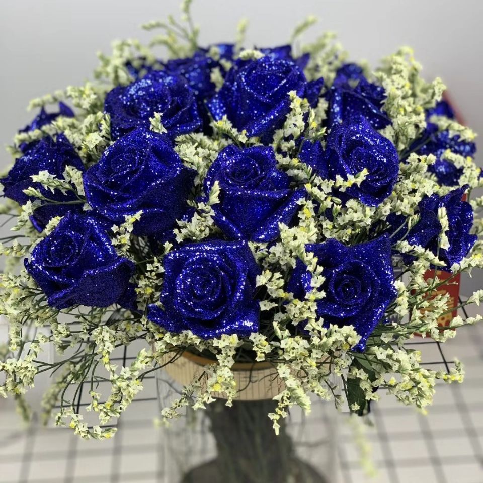(送配草)鲜花蓝色妖姬玫瑰植物可做礼品花束礼盒插花保存时间长