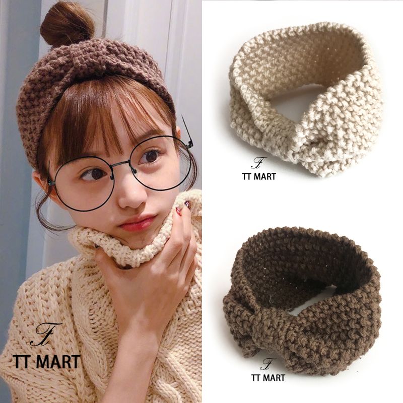 Autumn and winter knitted wool hair band Korean wide edge knitting headdress sweet bowknot Sen women's ins net red hair band