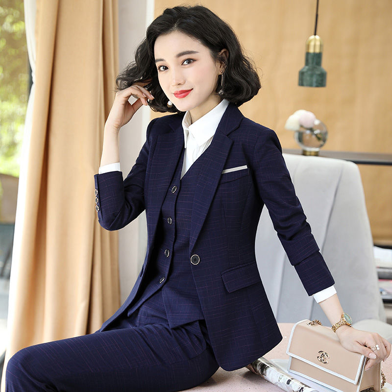職業套裝女格子西裝面試正裝春秋韓版高檔氣質商務工裝前台工作服