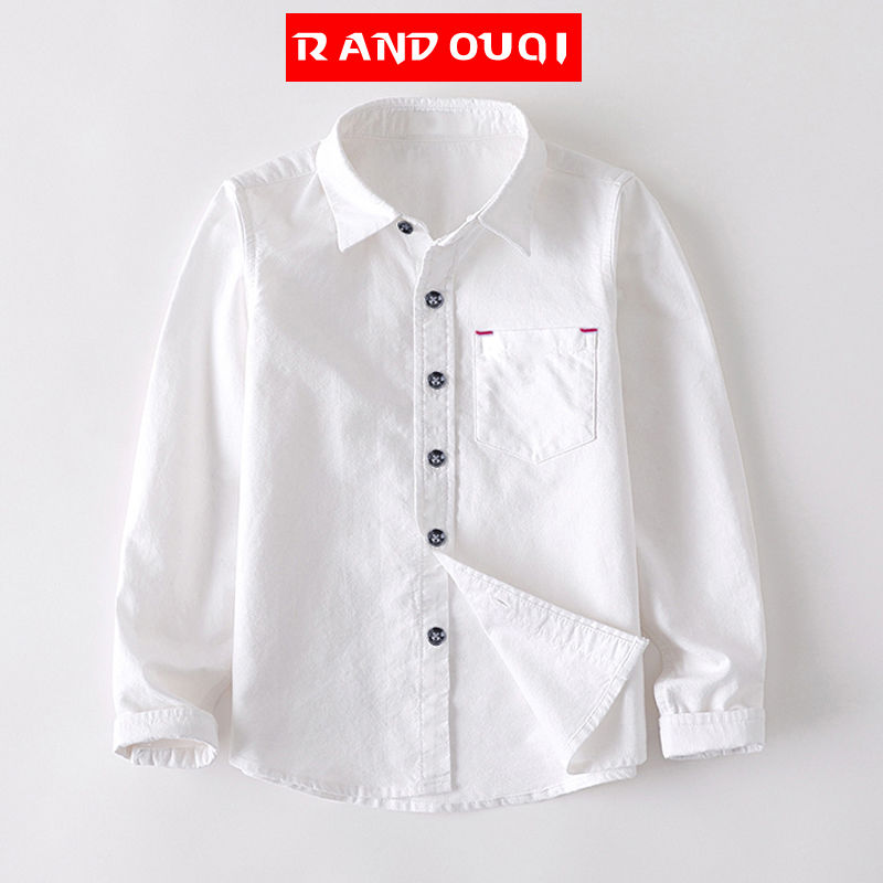 100% cotton Cotton Long Sleeve Shirt Boys' white shirt dress top children's performance clothes