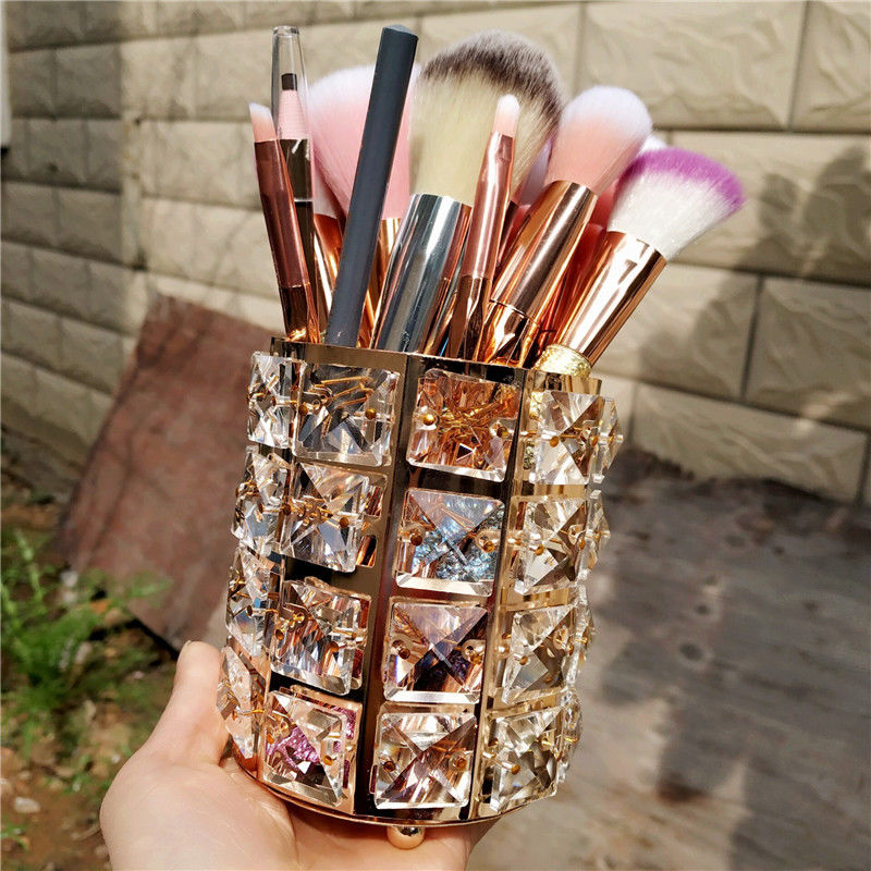European style gold crystal cosmetic brush container brush barrel household cosmetics storage box eyebrow pencil comb box finishing