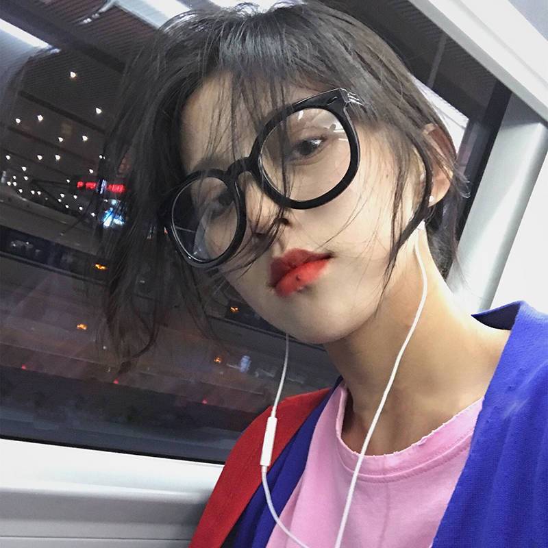 Black thick frame simple new style Korean literature and art sloth concave shape flat myopia frame female big round face looks thin