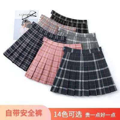58677/格子裙高腰短裙黑色百褶裙女夏2021新款半身裙子学生学院风防走光