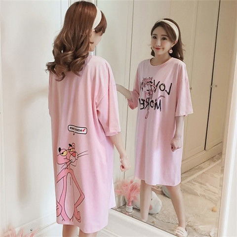 Pajama girl Xia cute cartoon Princess medium length short sleeve nightdress