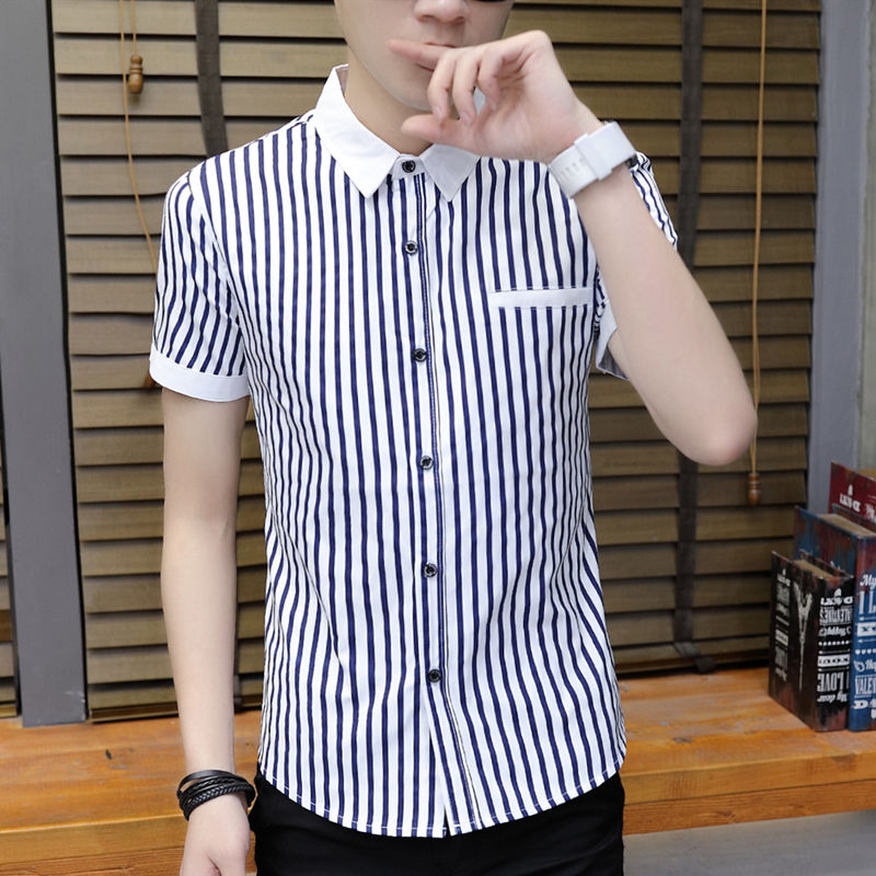 Summer short-sleeved shirt men's Korean style student trend shirt men's all-match casual top clothes men's slim-fit shirt