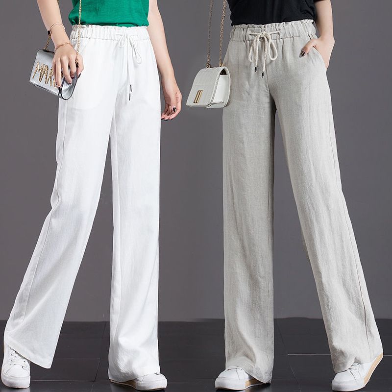 Pure Cotton autumn wide leg pants women's straight pants 2020 spring and summer new high waist loose drop feeling pants casual pants women