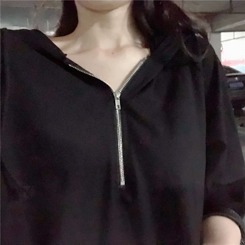 Fat mm300kg dress for women's new summer 2019 Korean version loose and thin 7 / 3 sleeve hooded mid length skirt