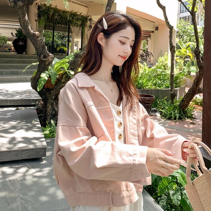 Autumn new pink Denim Jacket Women's clothing 2020 Korean students large size loose long sleeve show thin foreign style top