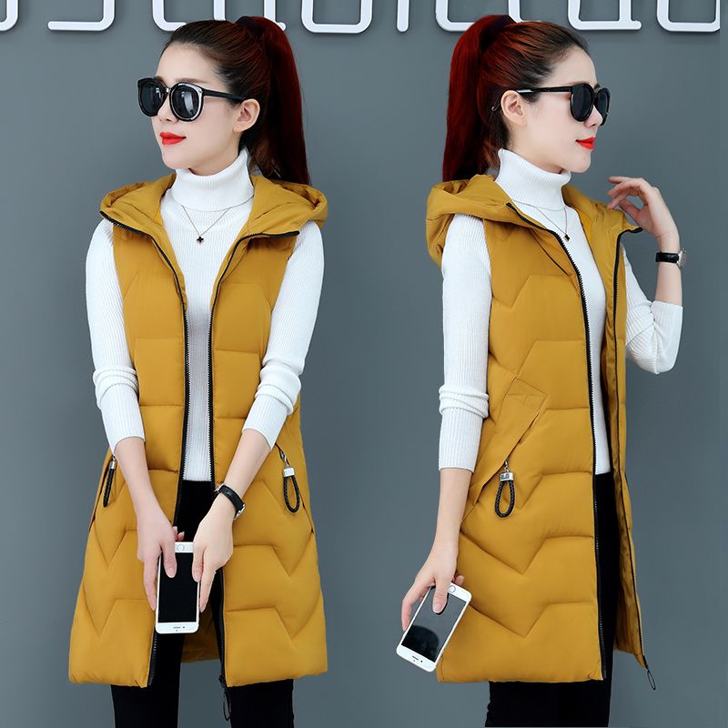 Autumn / winter 2020 new cotton vest women's Korean version slim cotton jacket medium long sleeveless cotton jacket