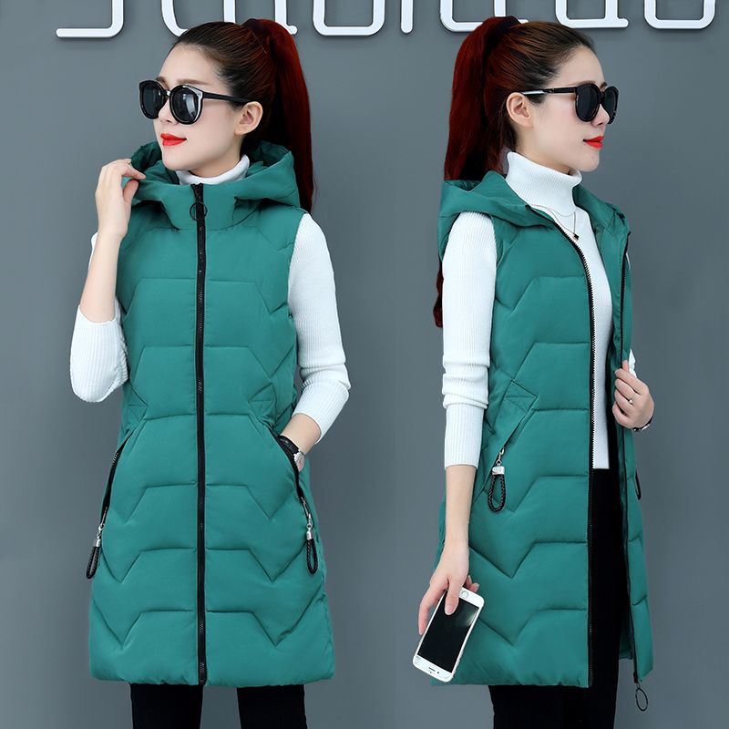 Autumn / winter 2020 new cotton vest women's Korean version slim cotton jacket medium long sleeveless cotton jacket