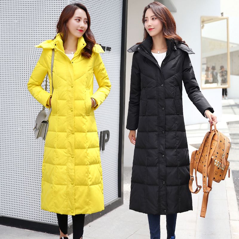 2021新款加长款羽绒服女过膝加厚超长修身外套时尚大码白鸭绒冬装