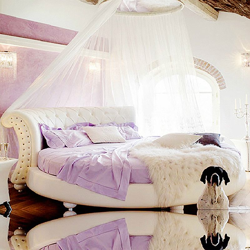 圆床真皮床双人皮床主题酒店公主床情侣婚床北欧床现代简约主卧床