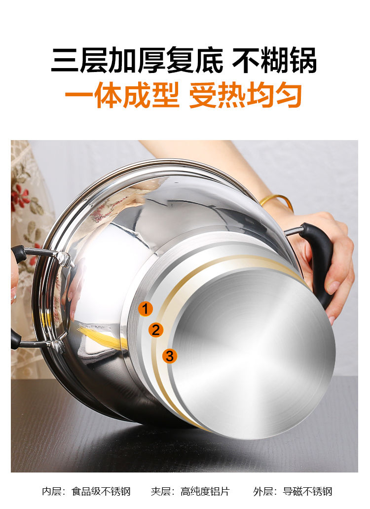 厨房日用不锈钢汤锅单层二层汤蒸锅电磁炉燃气炉通用蒸煮锅蒸锅