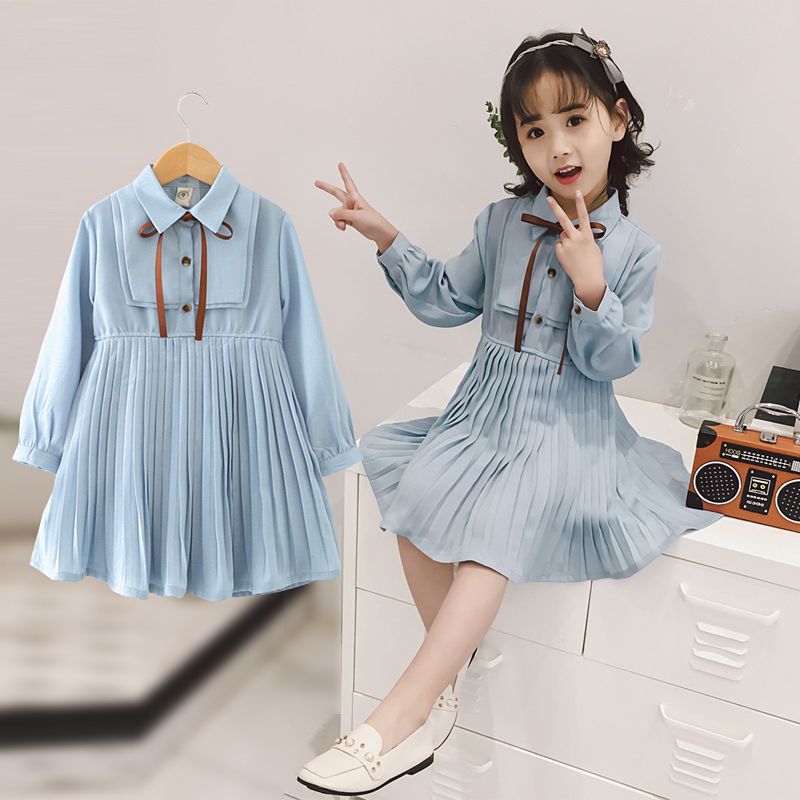 Children's wear girls spring and autumn college style Pleated Dress New children's autumn Fashion Chiffon Skirt foreign style