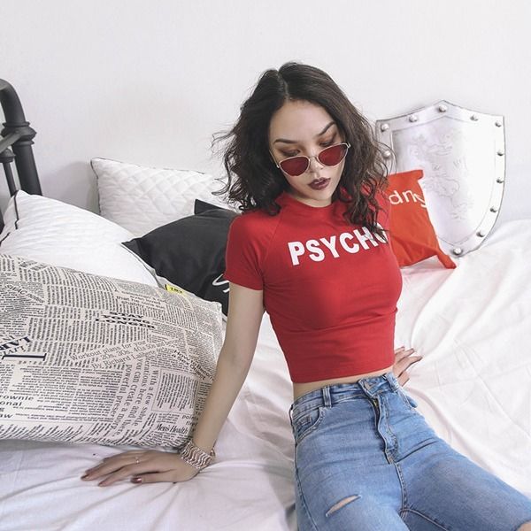 Summer tight-fitting short-sleeved short t-shirt female students pink super hot net red style high waist exposed navel slim top trendy