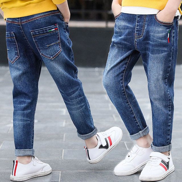 Boys' jeans autumn and winter wear Plush thickening new children's small leg trousers children's loose long pants