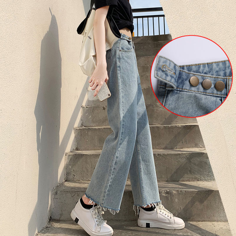 Autumn new high waist jeans women's loose Korean students straight tube wide leg pants show thin, versatile Capris children