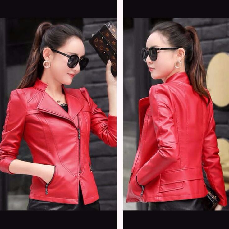 Spring and autumn 2020 new Pu short women's small leather coat Korean version slim motorcycle leather jacket jacket large size