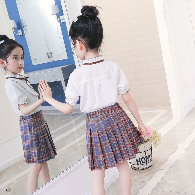 Half pleated skirt girl student suit new short skirt Children Summer versatile children high waist A-line skirt half skirt female