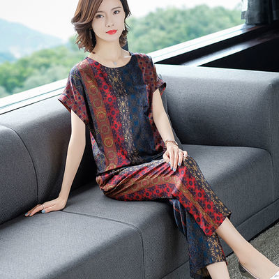 妈妈夏装真丝套装