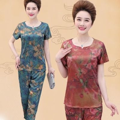 妈妈夏装真丝套装