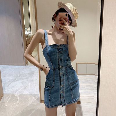 牛仔背带裙女春夏季减龄洋气收腰显瘦时尚新款韩版网红吊带连衣裙