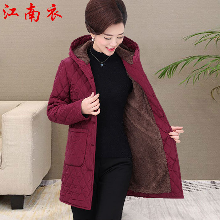 中老年棉衣女中长款妈妈冬装加绒外套老人棉袄加厚保暖棉服50-60【3月