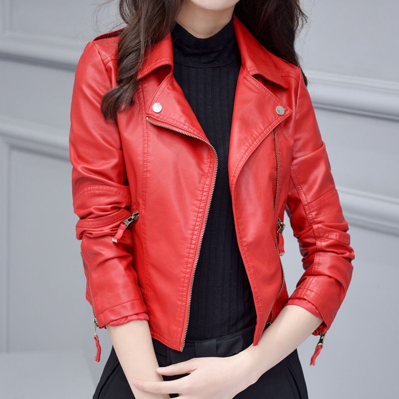2020 pink Pu small coat new spring and autumn Leather Jacket Women Short Korean version slim Motorcycle Leather Jacket Large coat