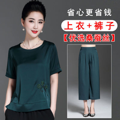 妈妈夏装真丝套装