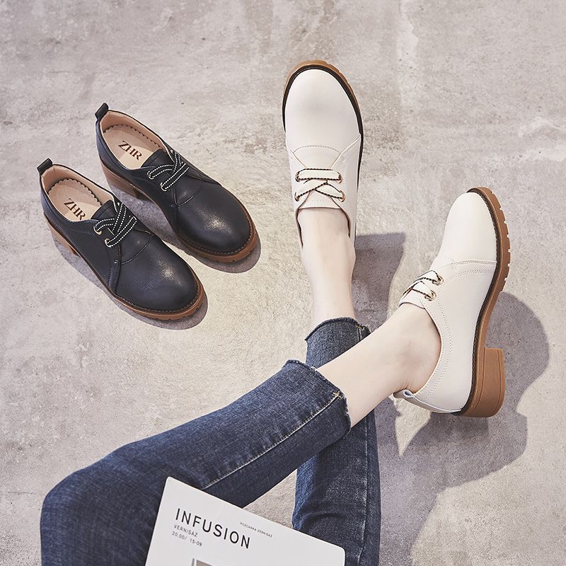 zhr春季女鞋2022新款潮真皮女鞋英伦风小皮鞋粗跟单鞋女百搭鞋女