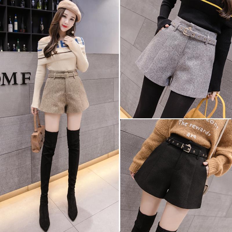 Woollen shorts women's spring and autumn 2020 new style loose and slim casual wear woolen bottomed boots pants and wide leg pants in winter