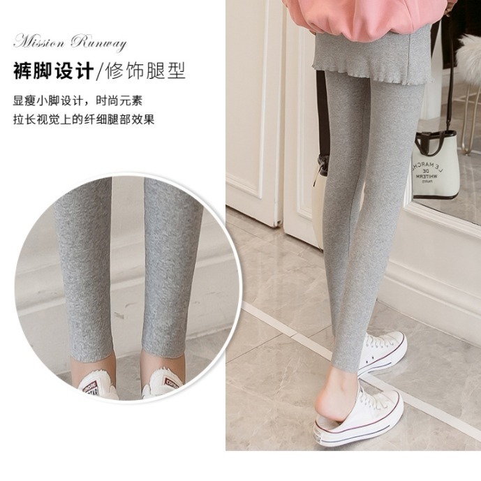 Fake two-piece bag hip culottes large size cotton leggings women's high waist outerwear spring and autumn hakama tight elastic small feet nine points