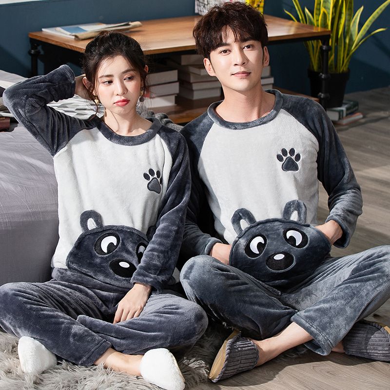 Autumn and winter lovers pajamas men's flannel housewear pajamas fattening leisure coral velvet men's and women's long sleeve suit