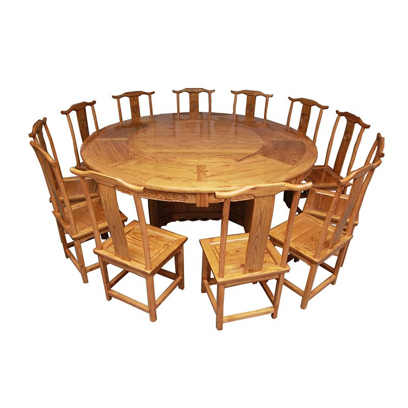 中式实木圆餐桌椅组合10人15人人大包厢农庄酒店家用大圆桌电动 虎窝拼