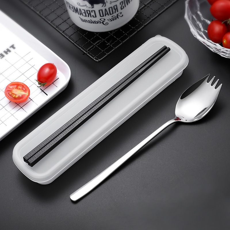 不锈钢勺子创意便携餐具勺叉套装防滑筷子韩式可爱学生旅游餐具盒