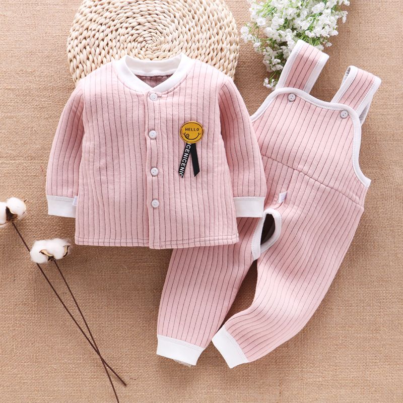 Baby warm clothes suit pure cotton spring and autumn clothes baby autumn clothes bib pants male newborn autumn clothes quilted female