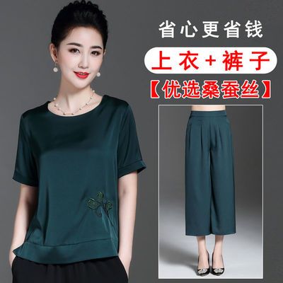 妈妈夏装真丝套装