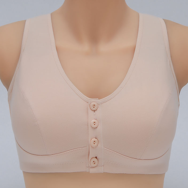 Middle-aged and elderly mother women middle-aged no steel ring front buckle pure cotton bra large size bra cotton underwear vest style thin