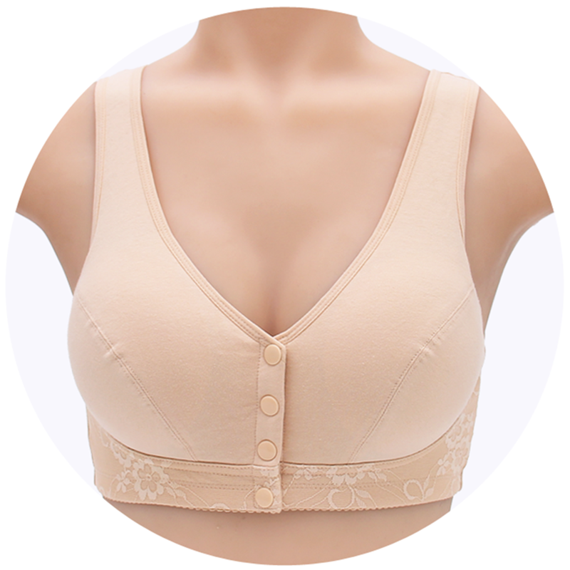 Middle-aged and elderly mother women middle-aged no steel ring front buckle cotton bra large size bra full cup underwear vest style thin