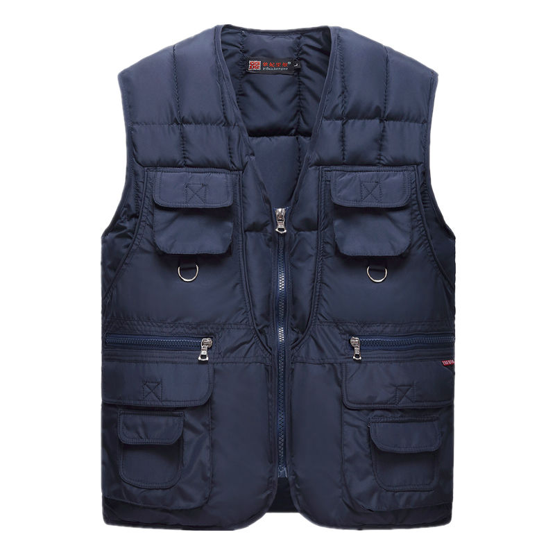 New autumn and winter down cotton vest men's warm thickened middle-aged and elderly multi-pocket vest inside and outside wearing dad's vest