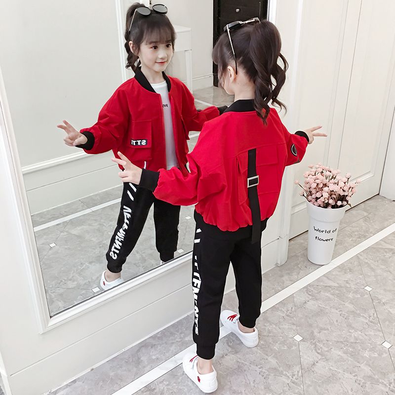 童裝女童春秋套裝2022新款女大童洋氣運動裝春裝兒童時髦三件套潮