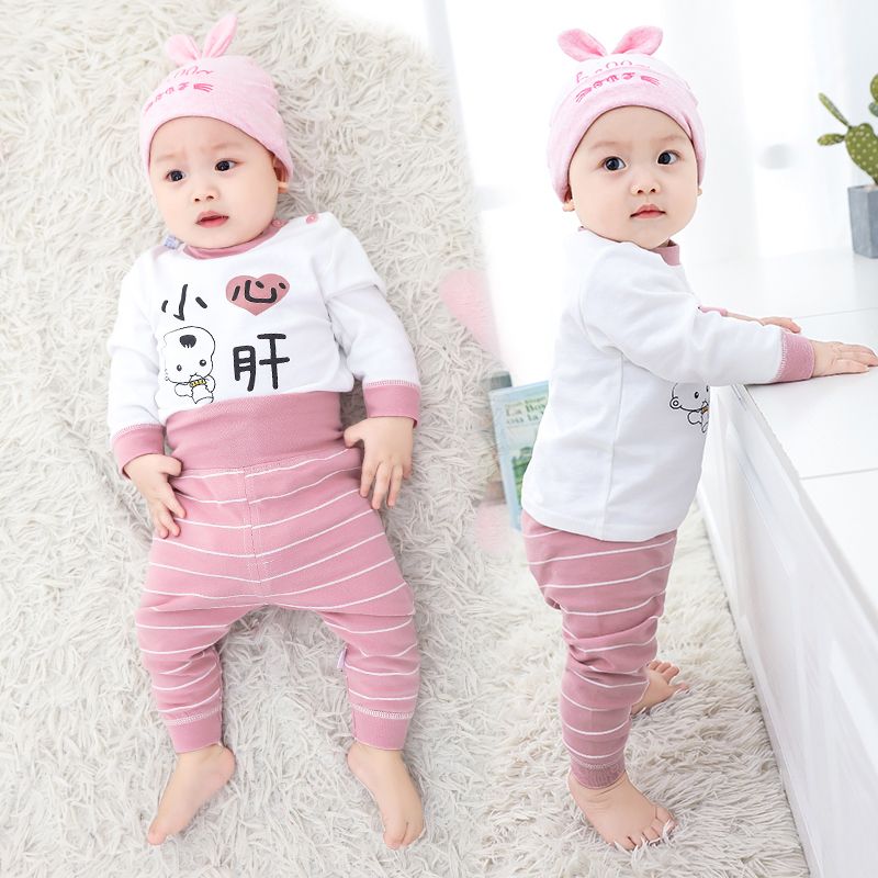 Children's underwear set pure cotton baby's autumn clothes and two piece baby's high waist PAJAMAS 2 spring and autumn 0-4 years old