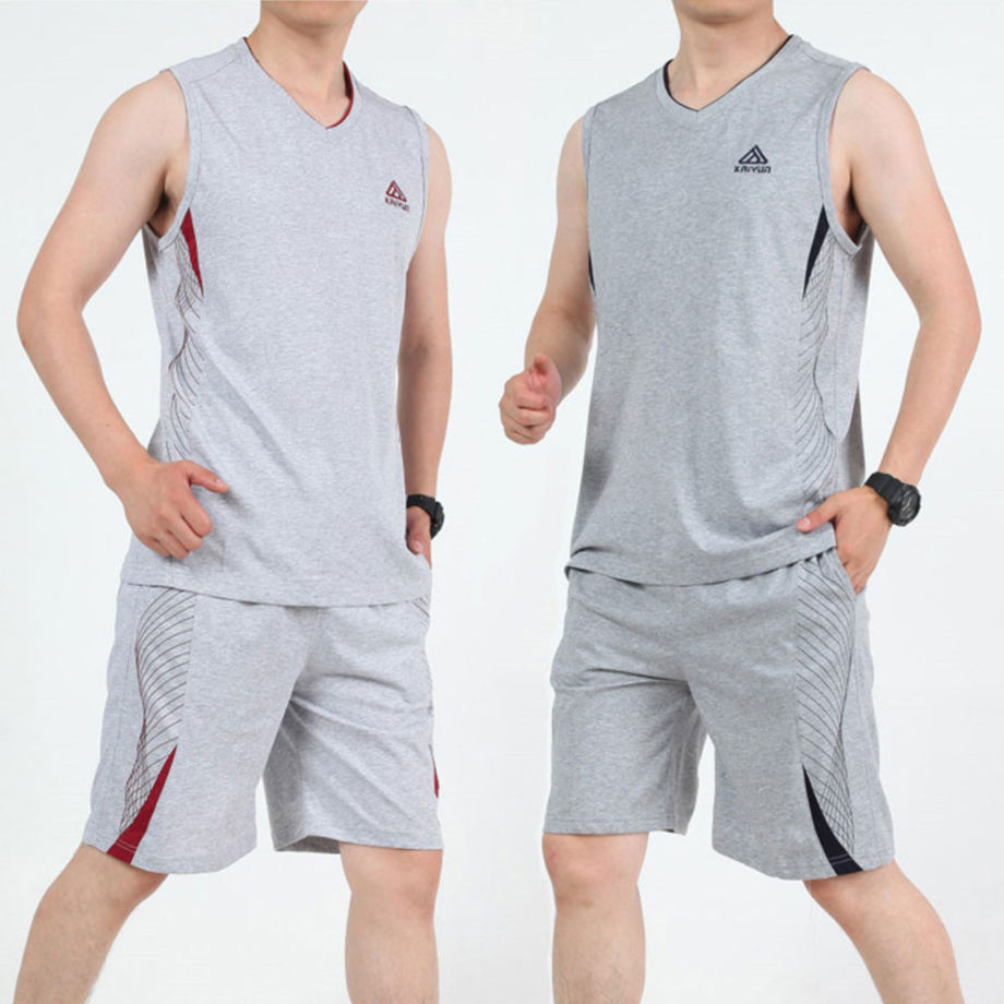 運動套裝男夏跑步健身寬鬆休閒運動服背心短褲套裝加大碼籃球服裝