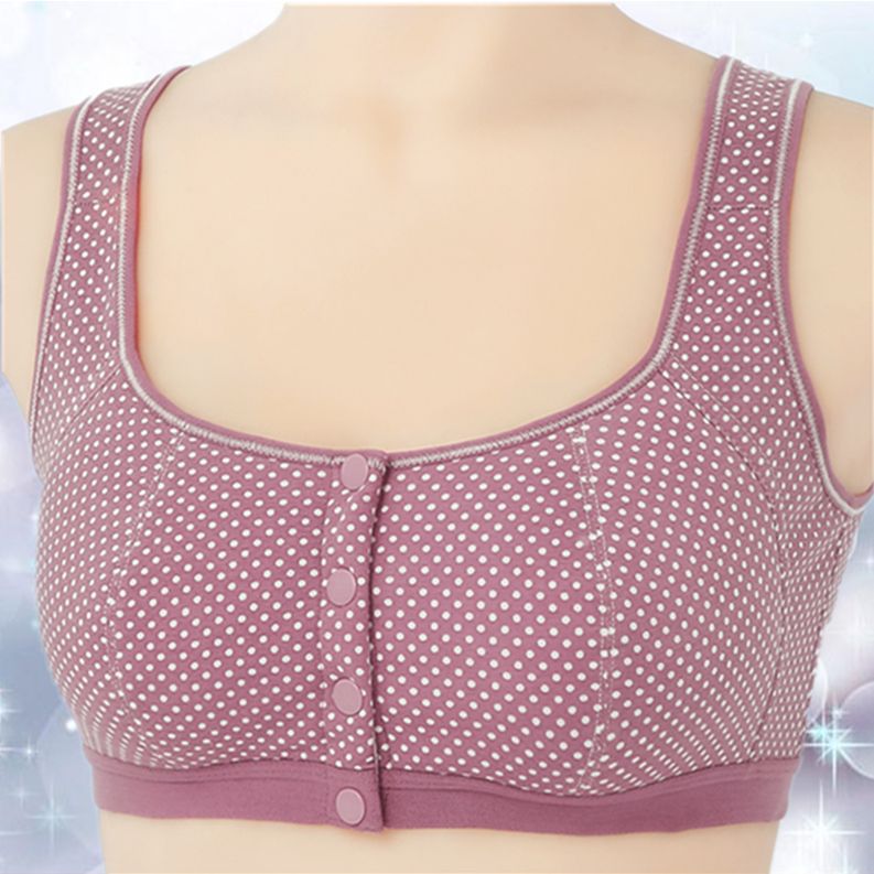 Middle-aged and elderly mothers middle-aged no steel ring front buckle pure cotton bra large size bra full vest style thin underwear women