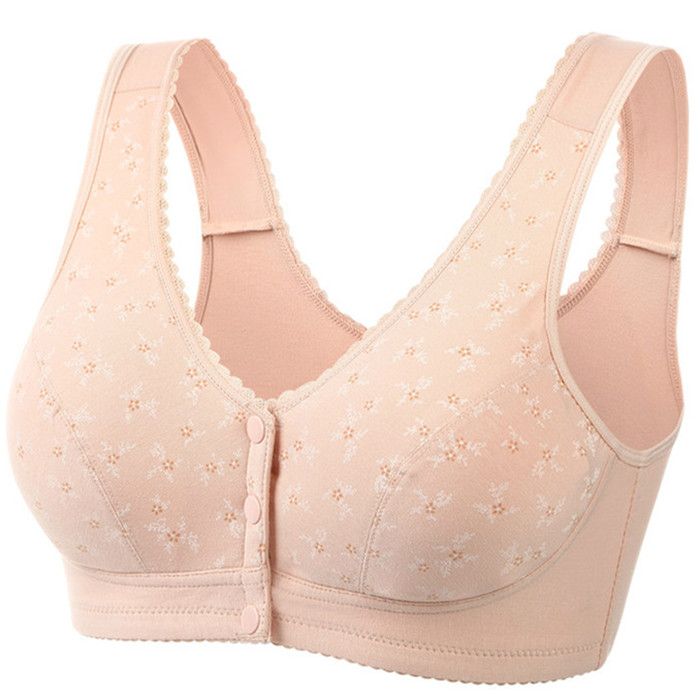 Middle-aged and elderly underwear female mother vest front buckle middle-aged pure cotton bra without steel ring sponge cloth large size bra spring