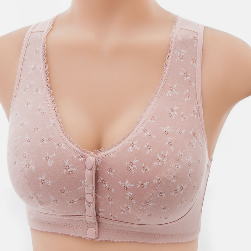 Middle-aged and elderly underwear female mother vest front buckle middle-aged pure cotton bra without steel ring sponge cloth large size bra spring