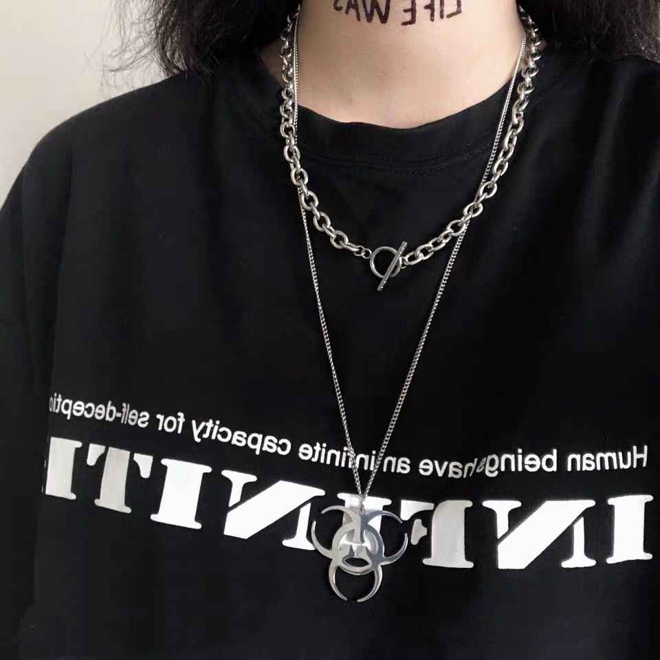 Simple Hong Kong style personality hip-hop punk street thick chain hollow OT buckle necklace men and women couples ins clavicle chain